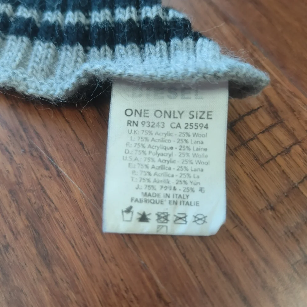 Diesel Only The Brave Gray Knit‎ Scarf Wool Blend Mohawk Logo Made in Italy